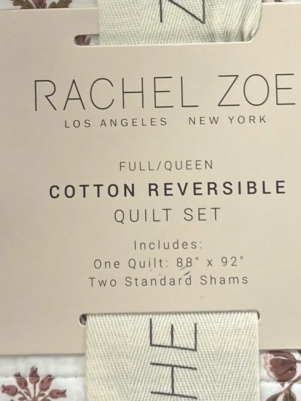 Rachel Zoe Full/Queen Pink and White Cotton Reversible Quilt Set 88”x92”